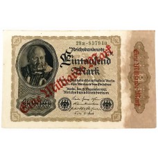 GERMANY 1922 . ONE MILLION1,000,000 ON ONE THOUSAND 1,000  MARK BANKNOTE . OVERDATE / OVERPRINT
